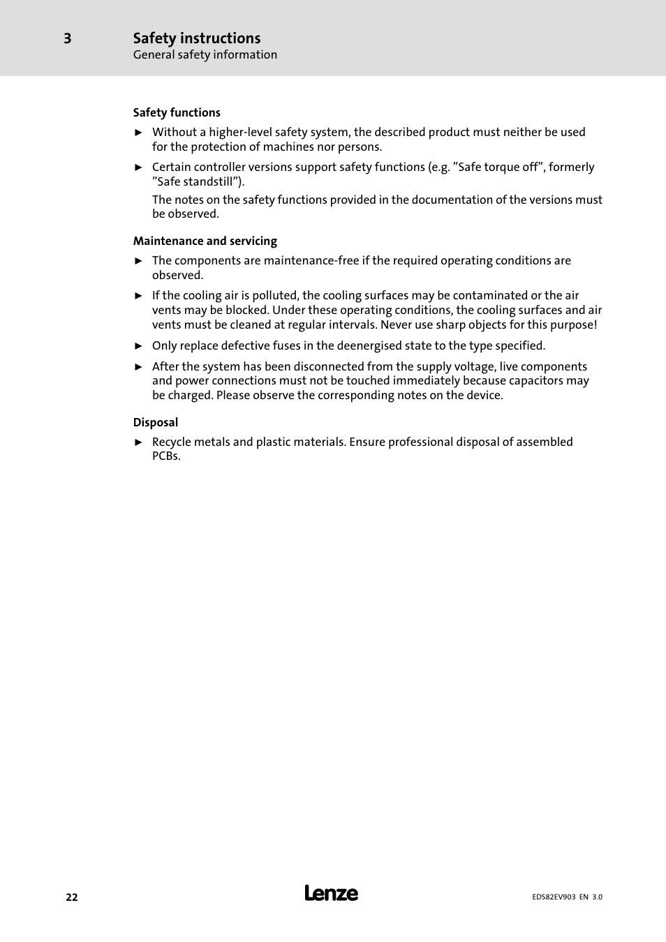 Safety instructions | Lenze E82xVxxxKxxxxx User Manual | Page 22 / 548