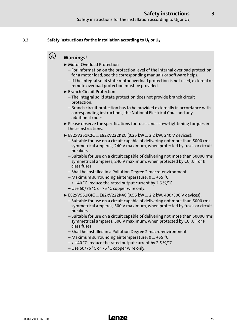 Safety instructions | Lenze E82xVxxxKxxxxx User Manual | Page 25 / 548