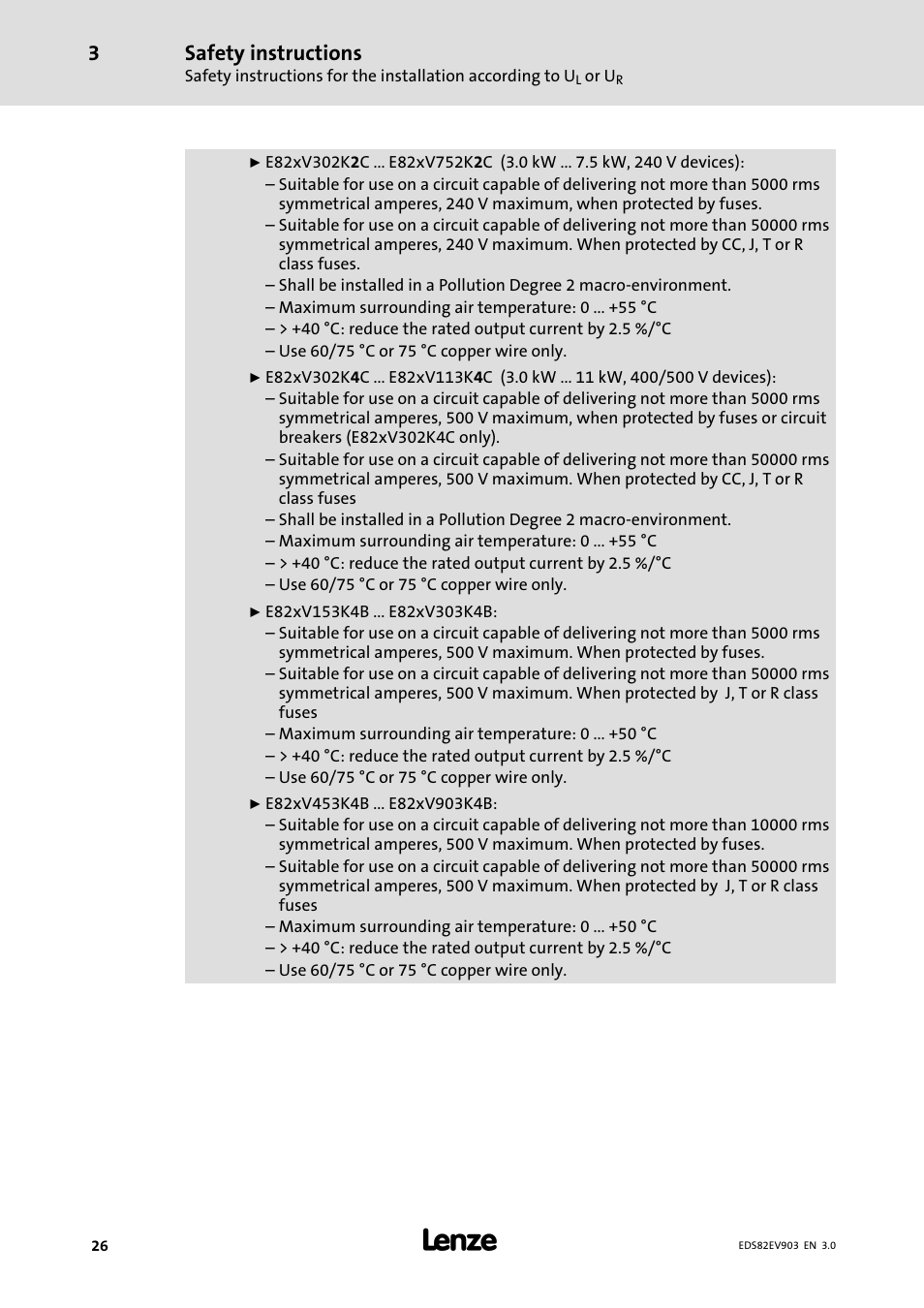 Safety instructions | Lenze E82xVxxxKxxxxx User Manual | Page 26 / 548