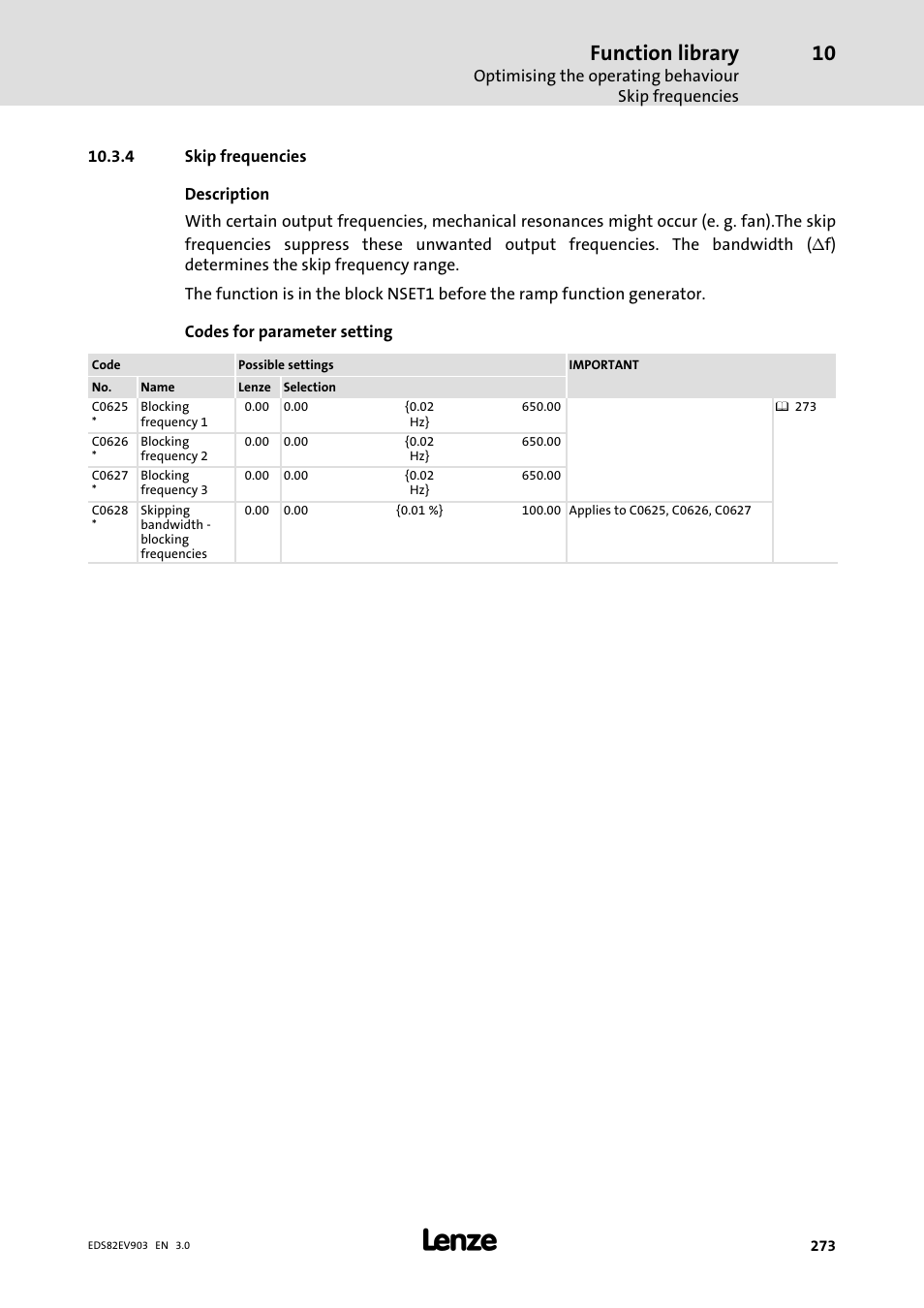 4 skip frequencies, Skip frequencies, Function library | Lenze E82xVxxxKxxxxx User Manual | Page 273 / 548