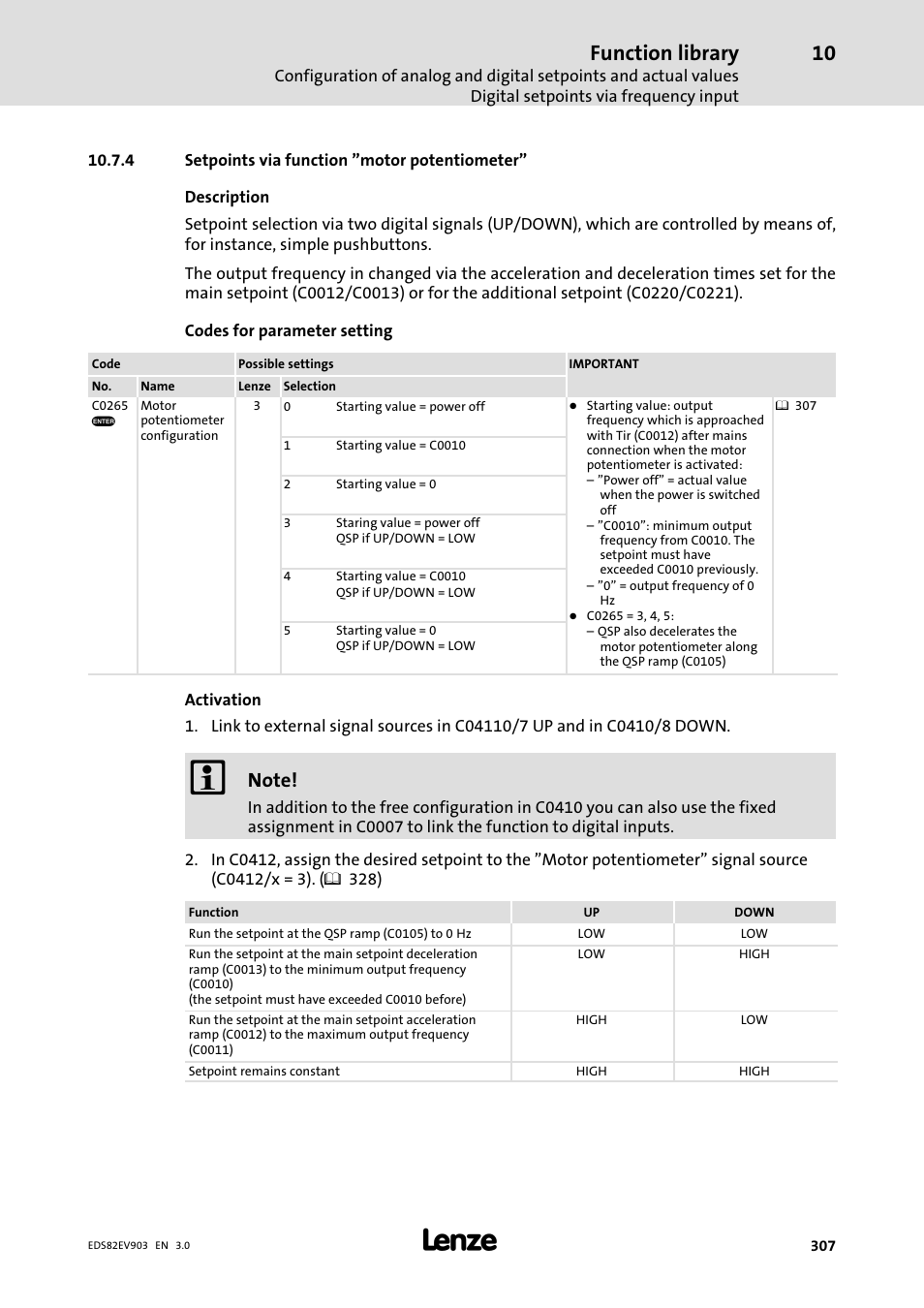 4 setpoints via function "motor potentiometer, Setpoints via function "motor potentiometer, Function library | Lenze E82xVxxxKxxxxx User Manual | Page 307 / 548