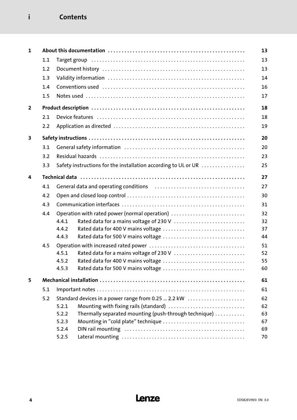 Lenze E82xVxxxKxxxxx User Manual | Page 4 / 548