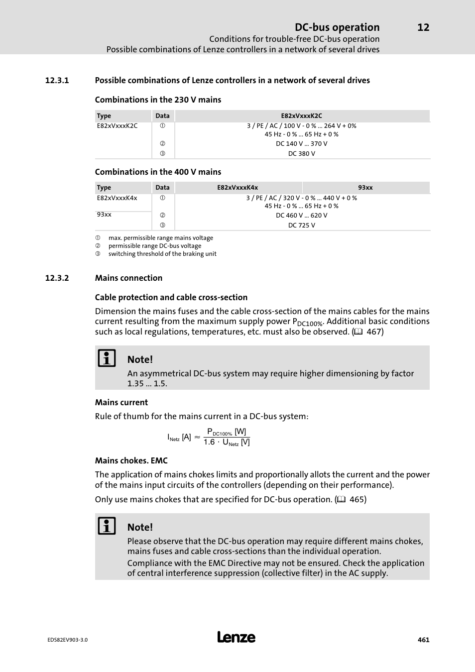 2 mains connection, Mains connection, Dc−bus operation | Lenze E82xVxxxKxxxxx User Manual | Page 461 / 548