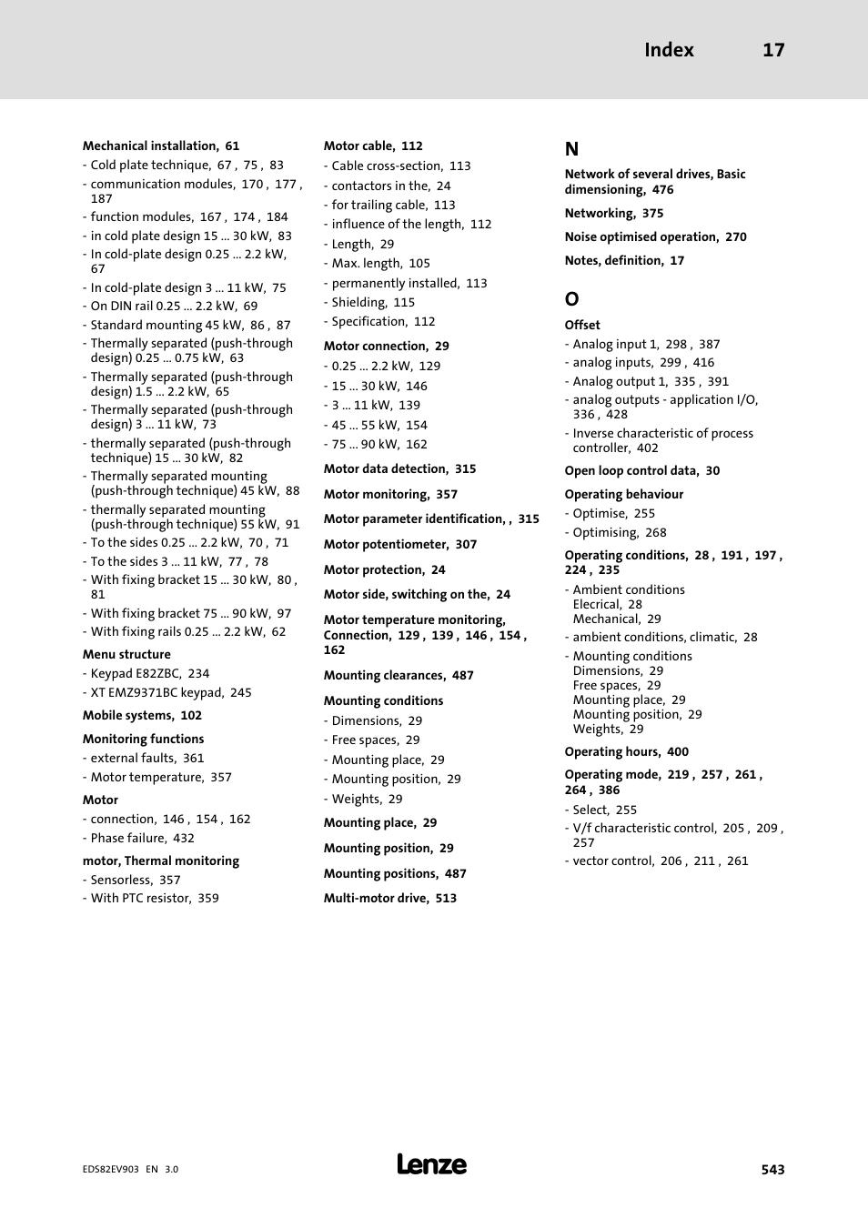 Index 17 | Lenze E82xVxxxKxxxxx User Manual | Page 543 / 548