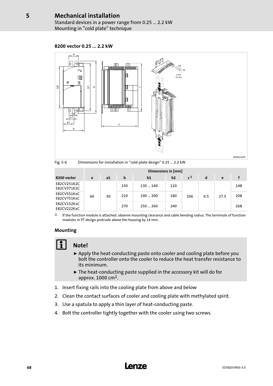 Mechanical installation | Lenze E82xVxxxKxxxxx User Manual | Page 68 / 548