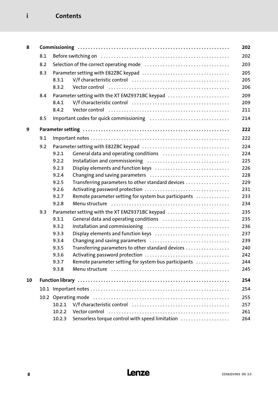 Contents i | Lenze E82xVxxxKxxxxx User Manual | Page 8 / 548