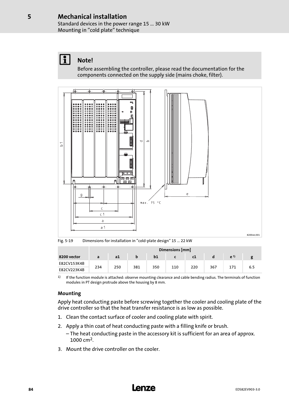 Mechanical installation | Lenze E82xVxxxKxxxxx User Manual | Page 84 / 548