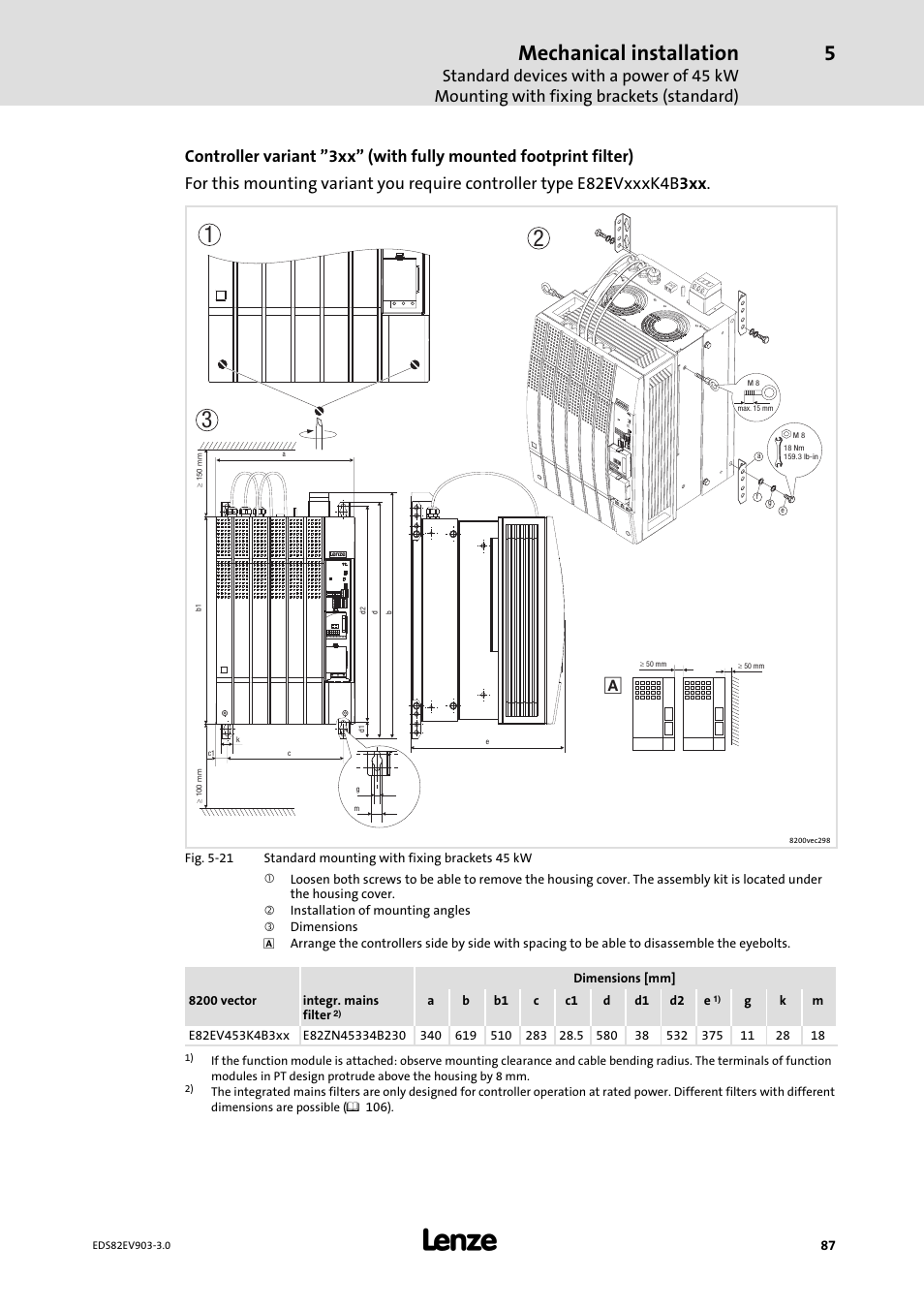 Mechanical installation | Lenze E82xVxxxKxxxxx User Manual | Page 87 / 548