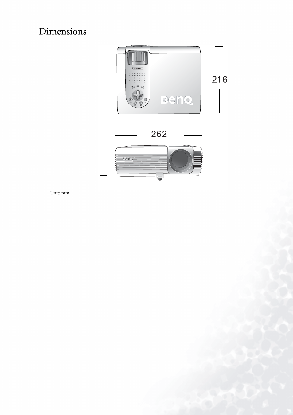 Dimensions | BenQ PE5120 User Manual | Page 35 / 35