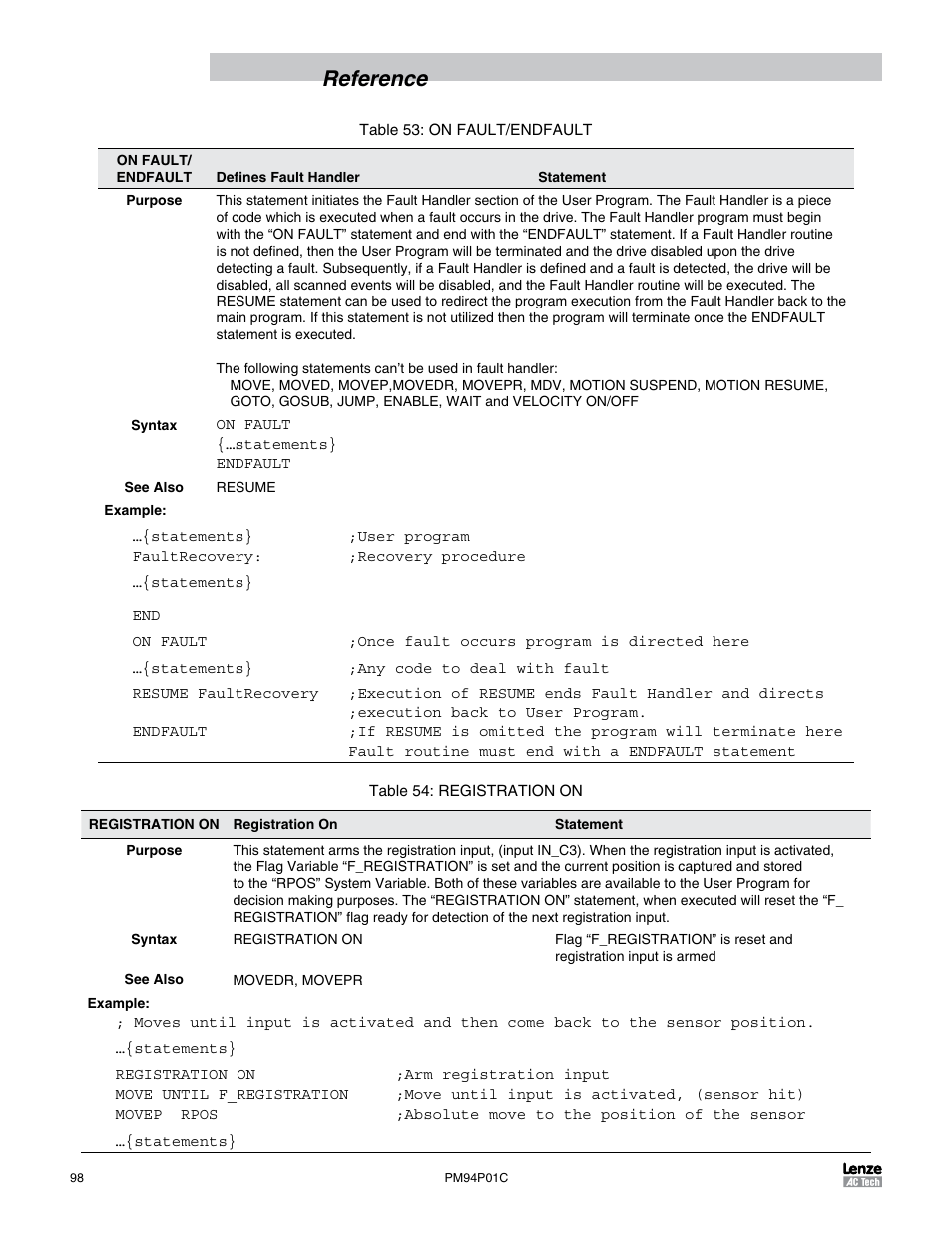 Reference | Lenze PM94P01C User Manual | Page 100 / 134