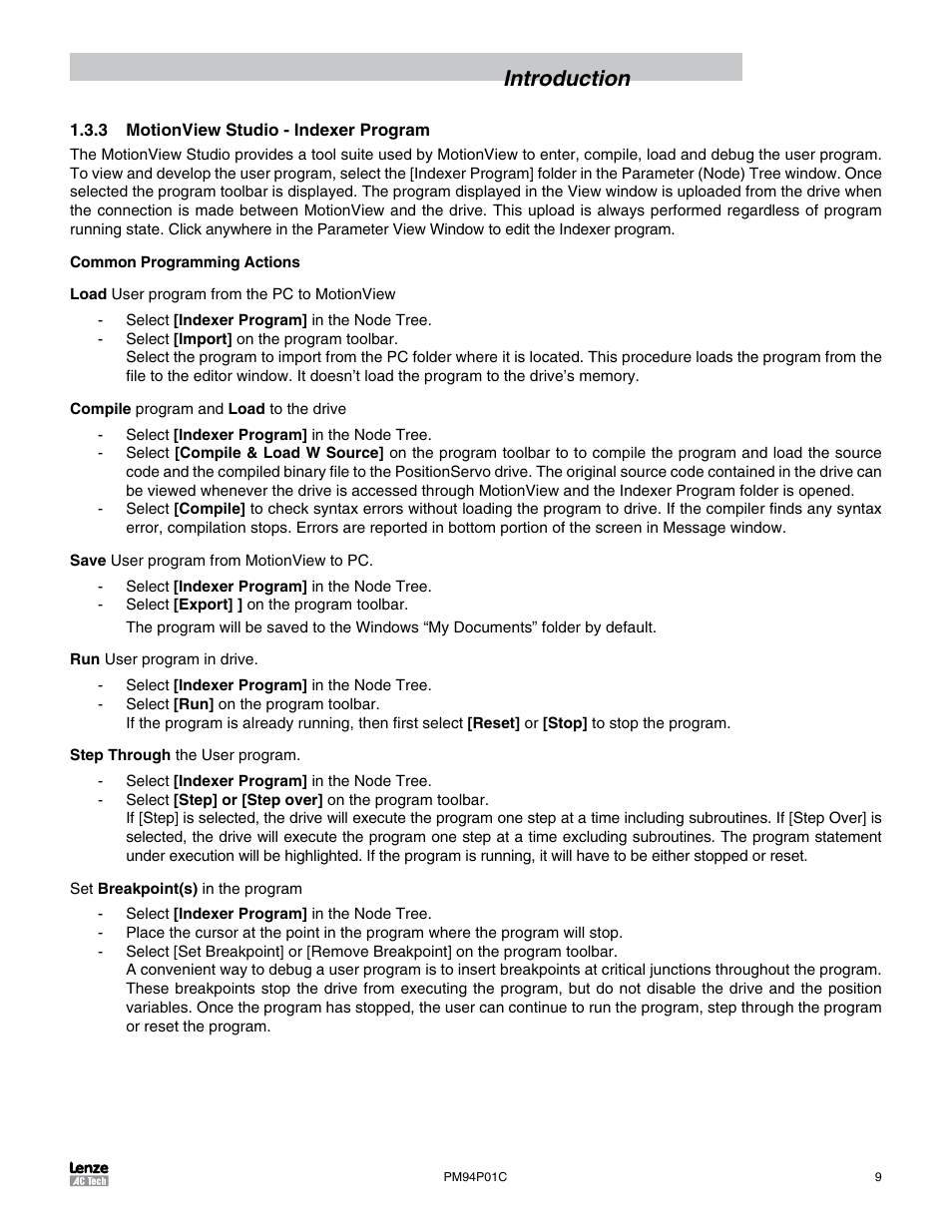 3 motionview studio - indexer program, Introduction | Lenze PM94P01C User Manual | Page 11 / 134