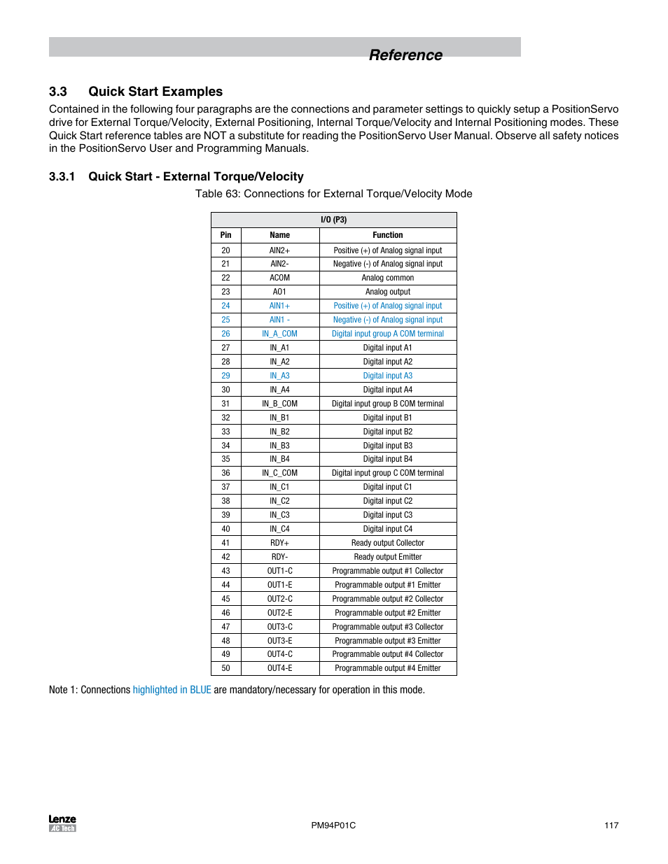 3 quick start examples, 1 quick start - external torque/velocity, Reference | Lenze PM94P01C User Manual | Page 119 / 134