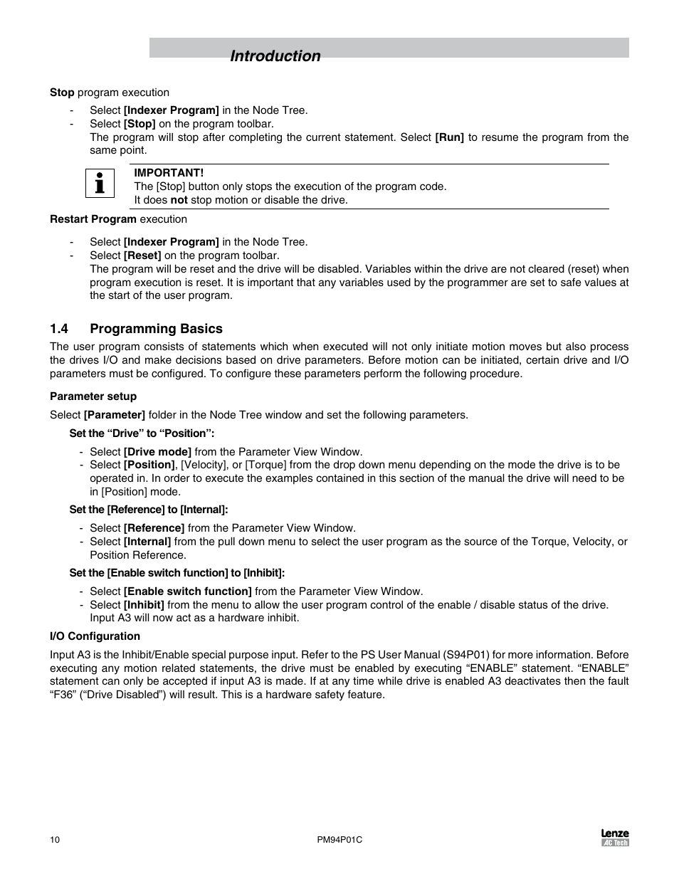 4 programming basics, Introduction | Lenze PM94P01C User Manual | Page 12 / 134