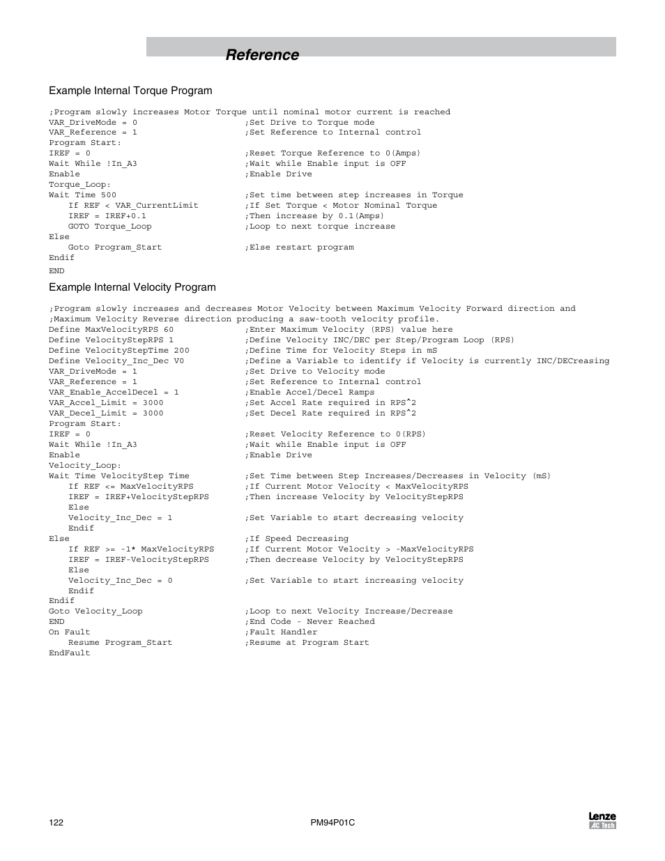 Reference | Lenze PM94P01C User Manual | Page 124 / 134