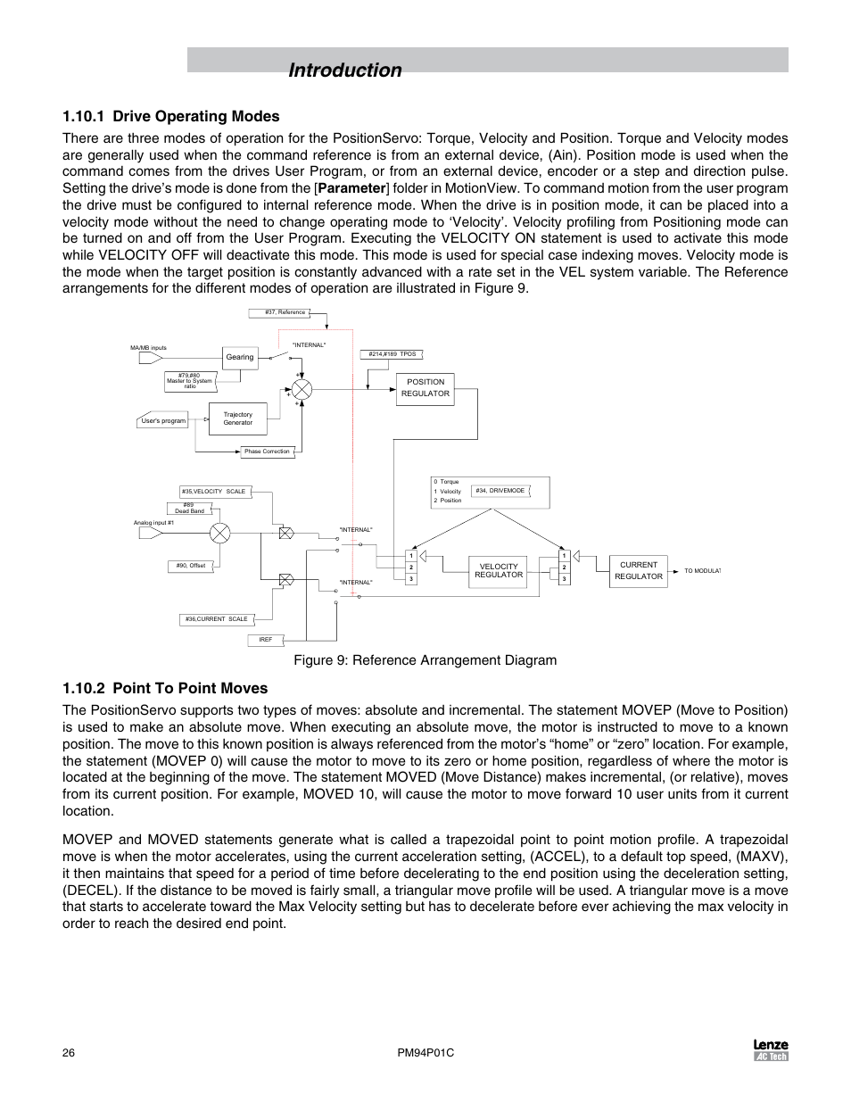 1 drive operating modes, 2 point to point moves, Introduction | Figure 9: reference arrangement diagram | Lenze PM94P01C User Manual | Page 28 / 134