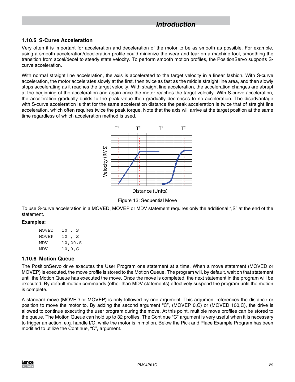5 s-curve acceleration, 6 motion queue, Introduction | Lenze PM94P01C User Manual | Page 31 / 134