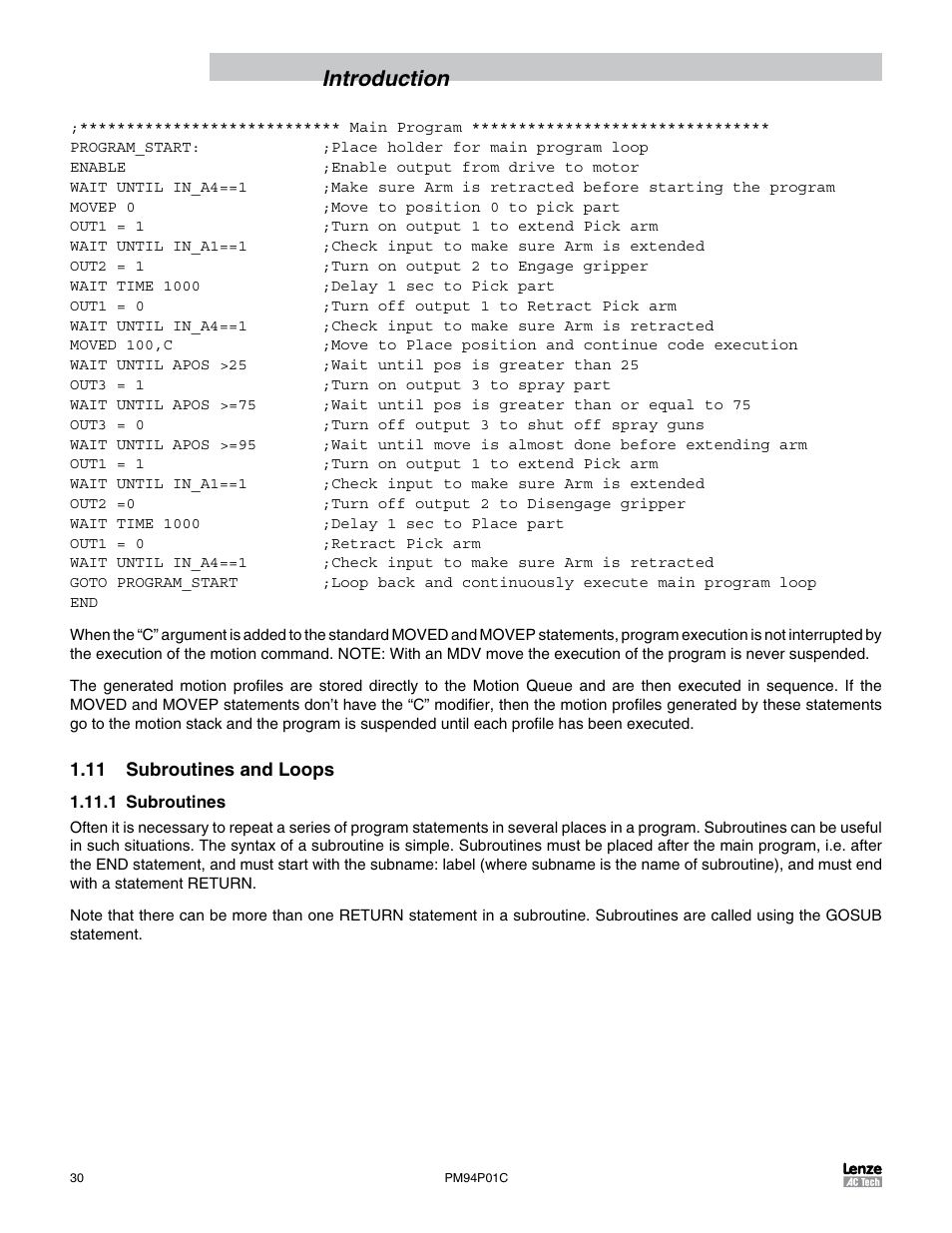 11 subroutines and loops, 1 subroutines, Introduction | Lenze PM94P01C User Manual | Page 32 / 134