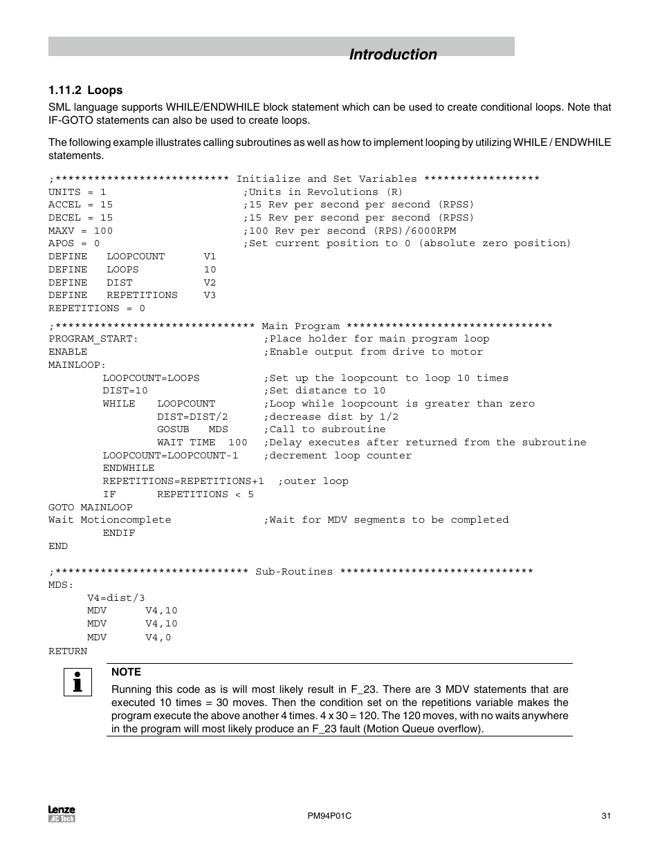 2 loops, Introduction | Lenze PM94P01C User Manual | Page 33 / 134