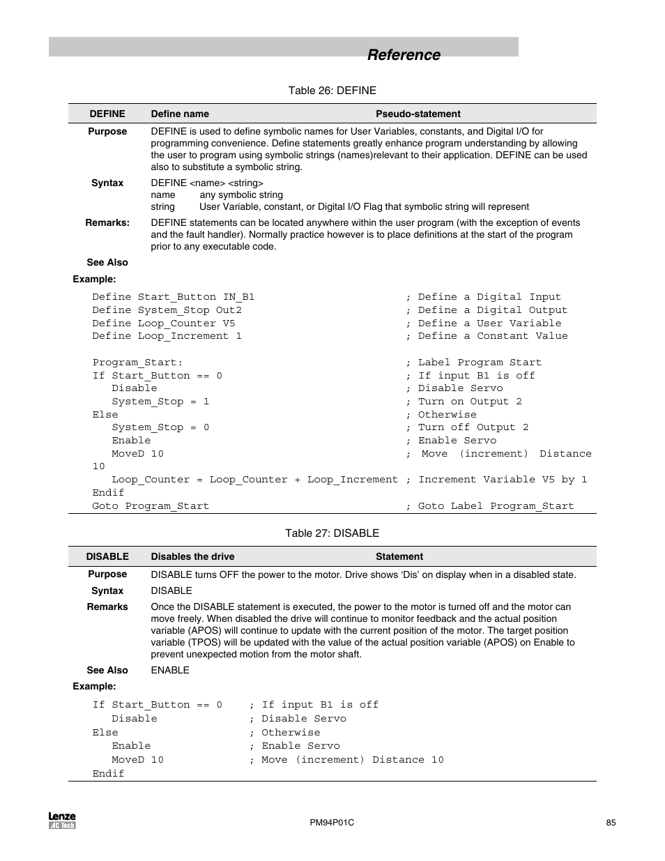 Reference | Lenze PM94P01C User Manual | Page 87 / 134