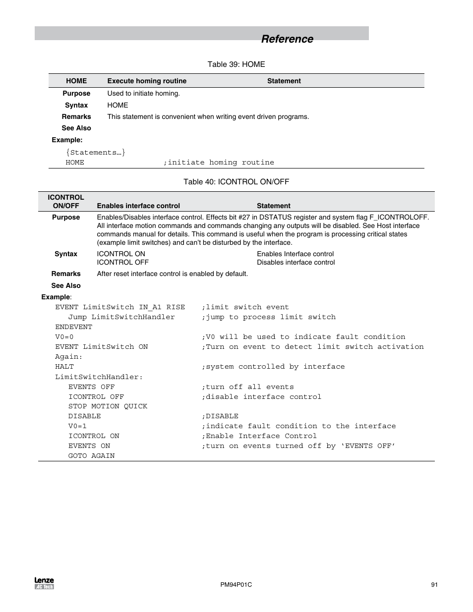 Reference | Lenze PM94P01C User Manual | Page 93 / 134