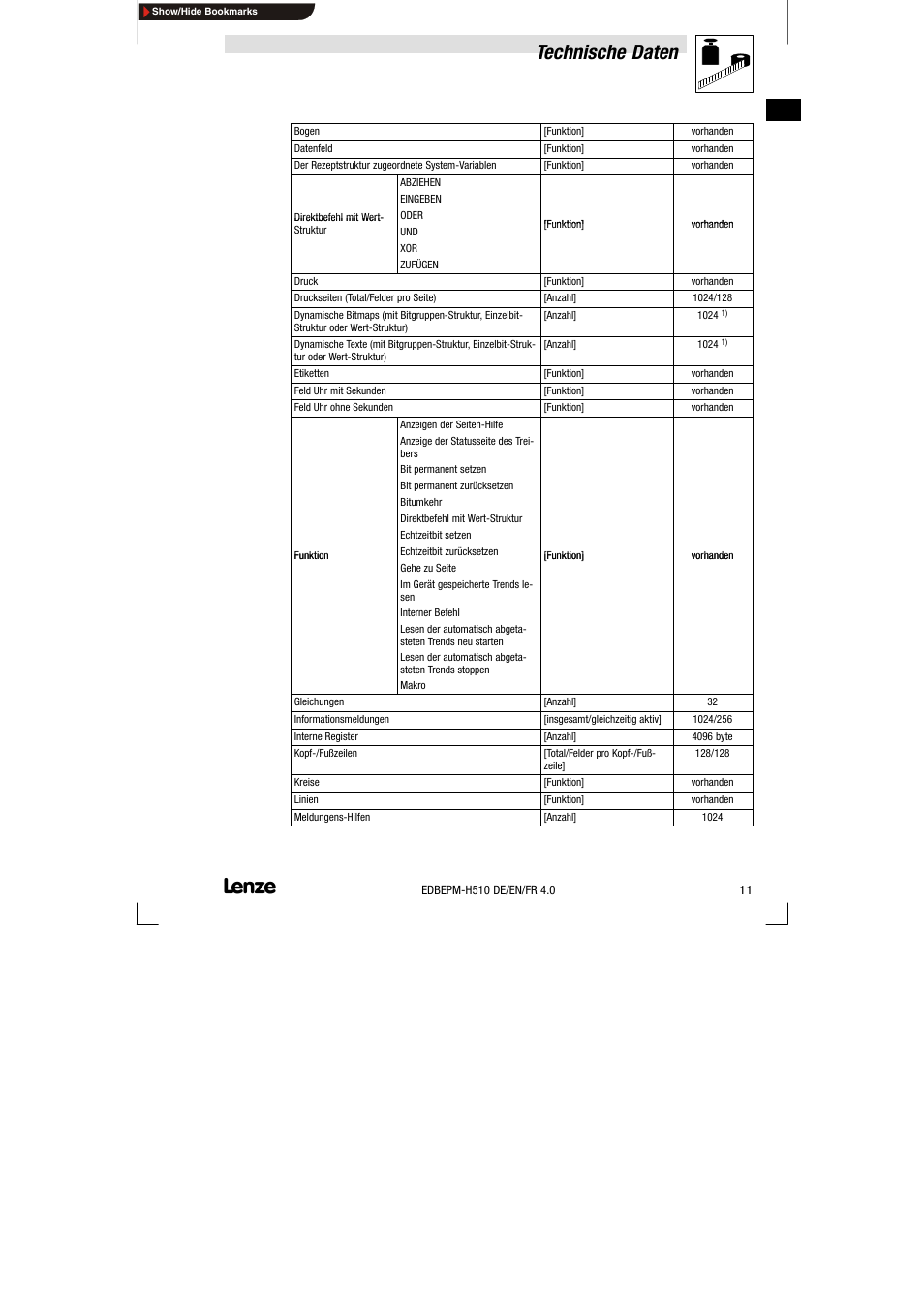 Technische daten | Lenze EPM-H510 User Manual | Page 11 / 118