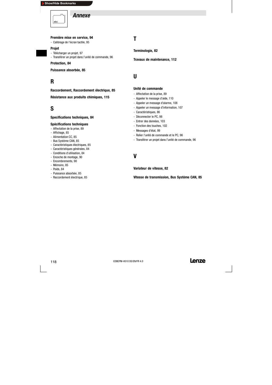 Annexe | Lenze EPM-H510 User Manual | Page 118 / 118