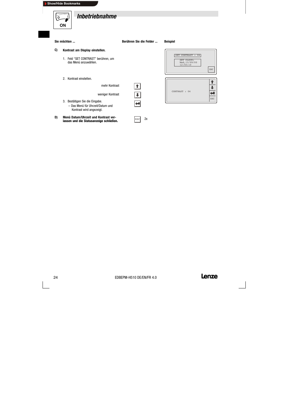 Inbetriebnahme | Lenze EPM-H510 User Manual | Page 24 / 118
