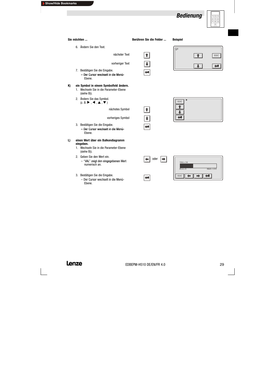 Bedienung | Lenze EPM-H510 User Manual | Page 29 / 118