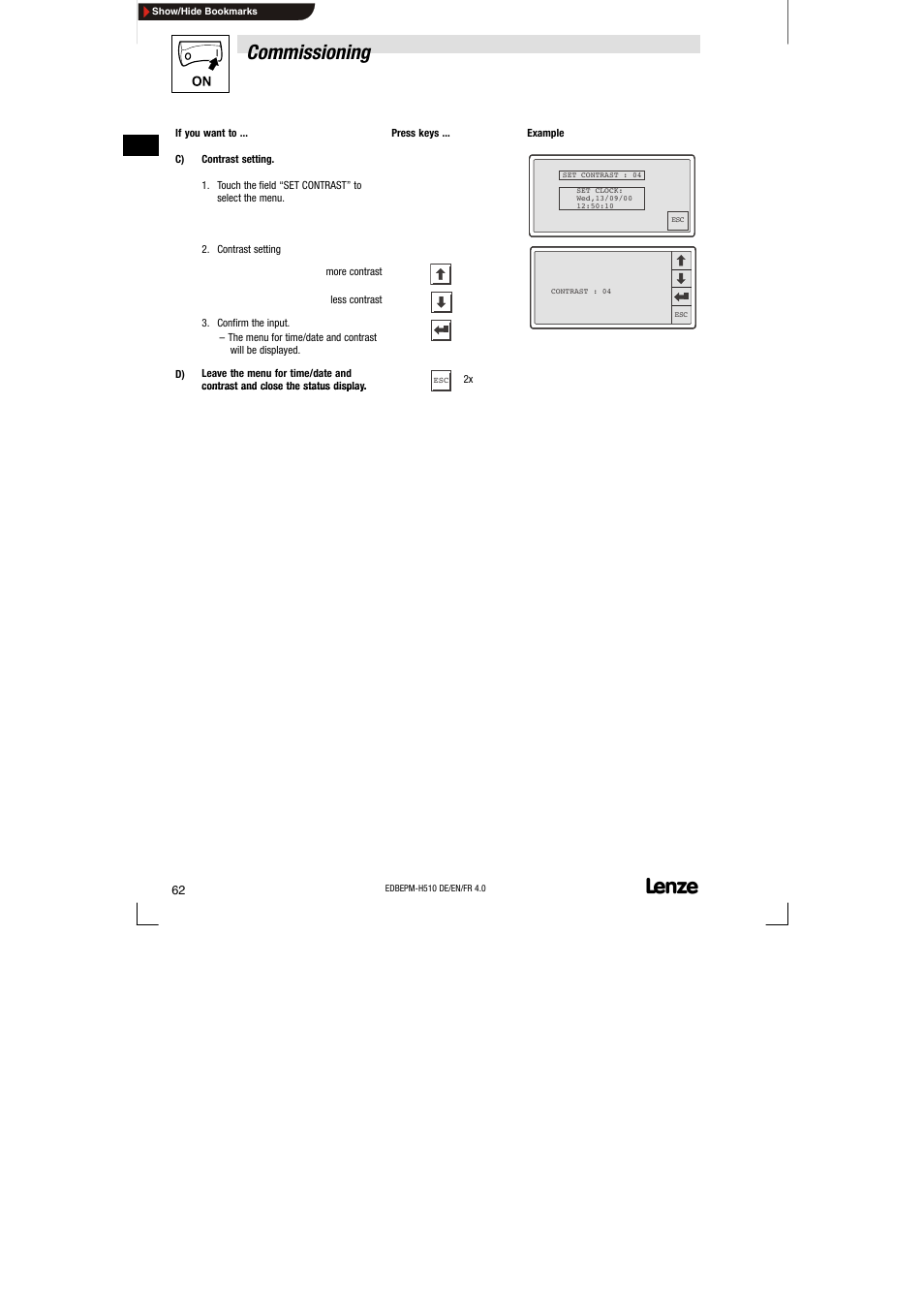 Commissioning | Lenze EPM-H510 User Manual | Page 62 / 118