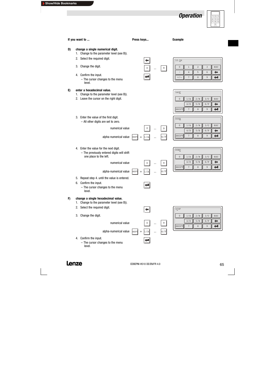 Operation | Lenze EPM-H510 User Manual | Page 65 / 118