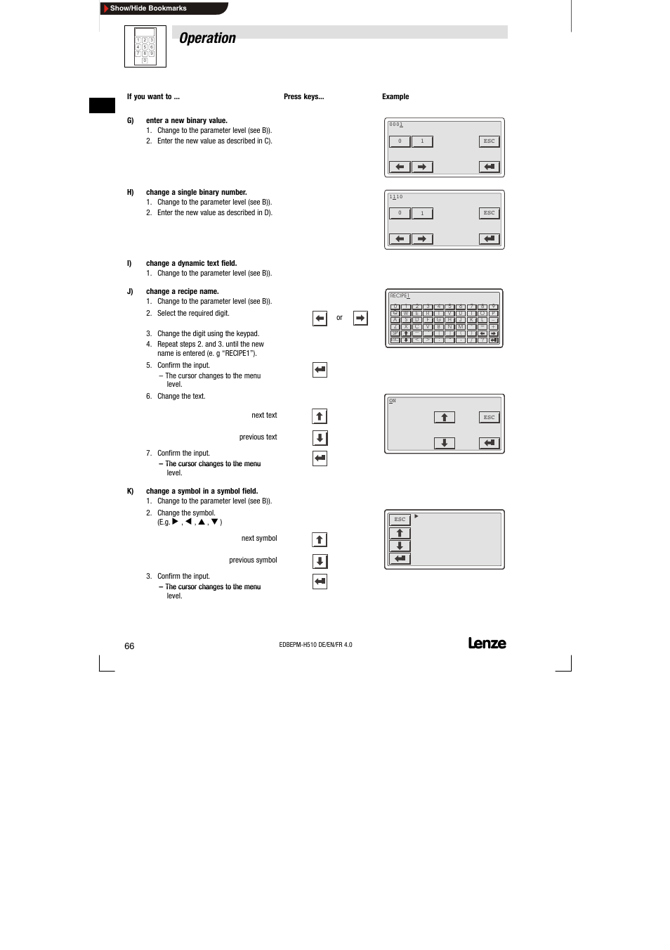 Operation | Lenze EPM-H510 User Manual | Page 66 / 118