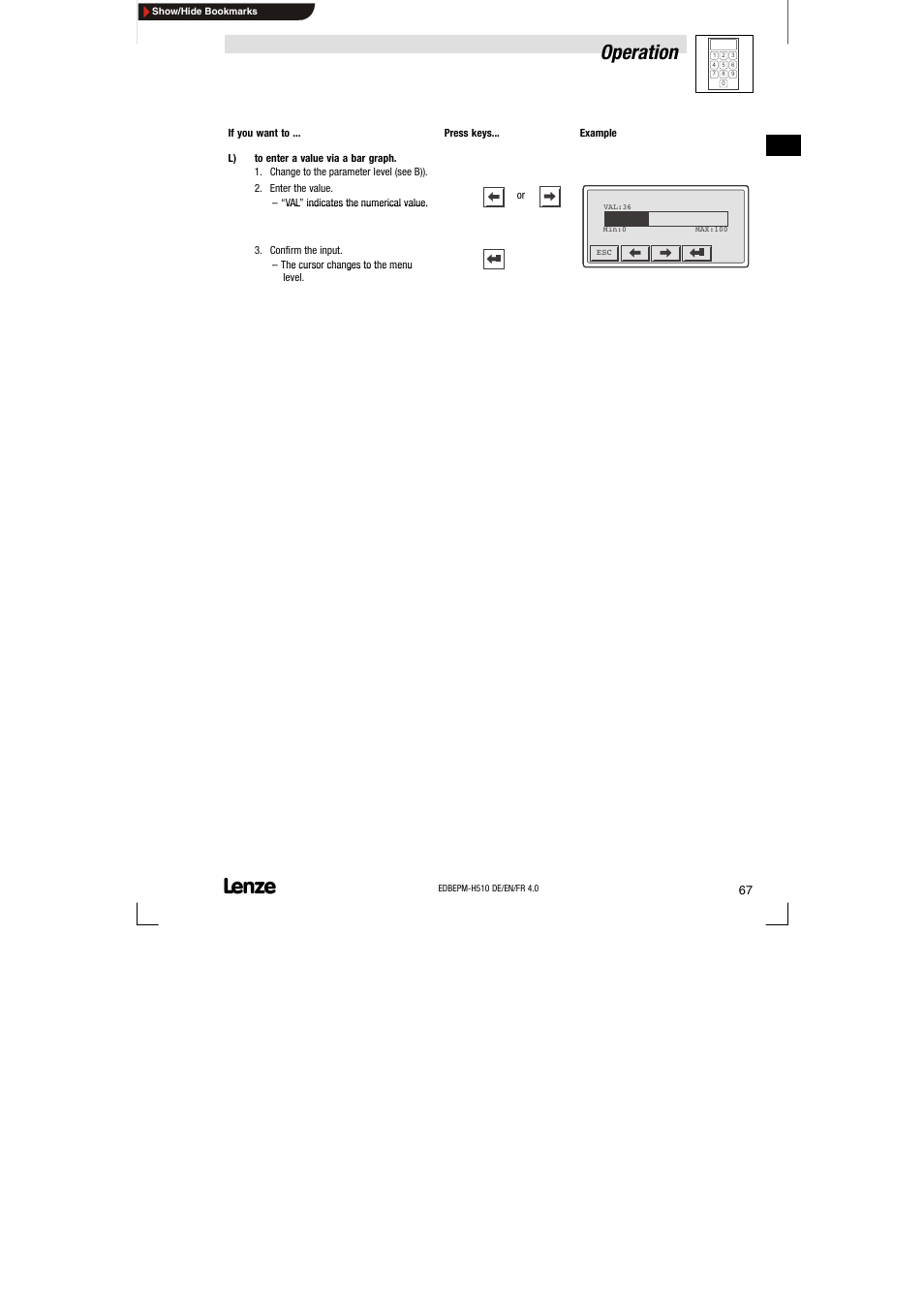 Operation | Lenze EPM-H510 User Manual | Page 67 / 118