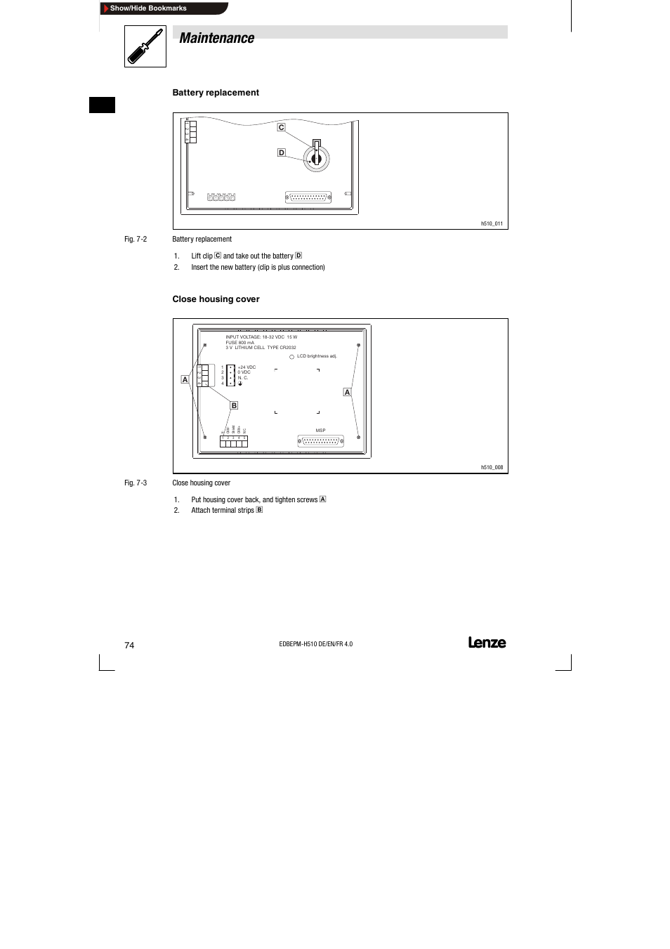 Maintenance | Lenze EPM-H510 User Manual | Page 74 / 118