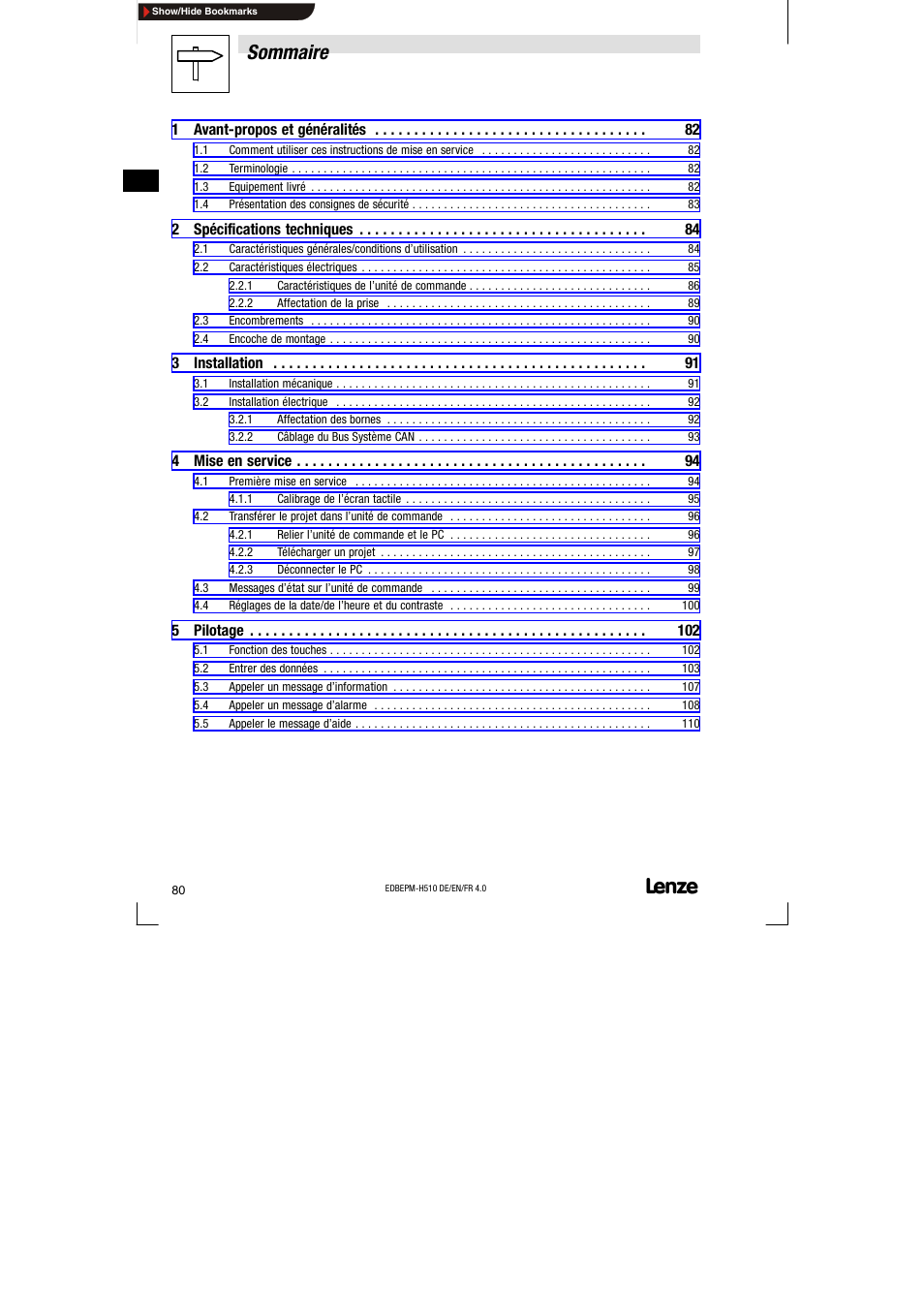 Sommaire | Lenze EPM-H510 User Manual | Page 80 / 118