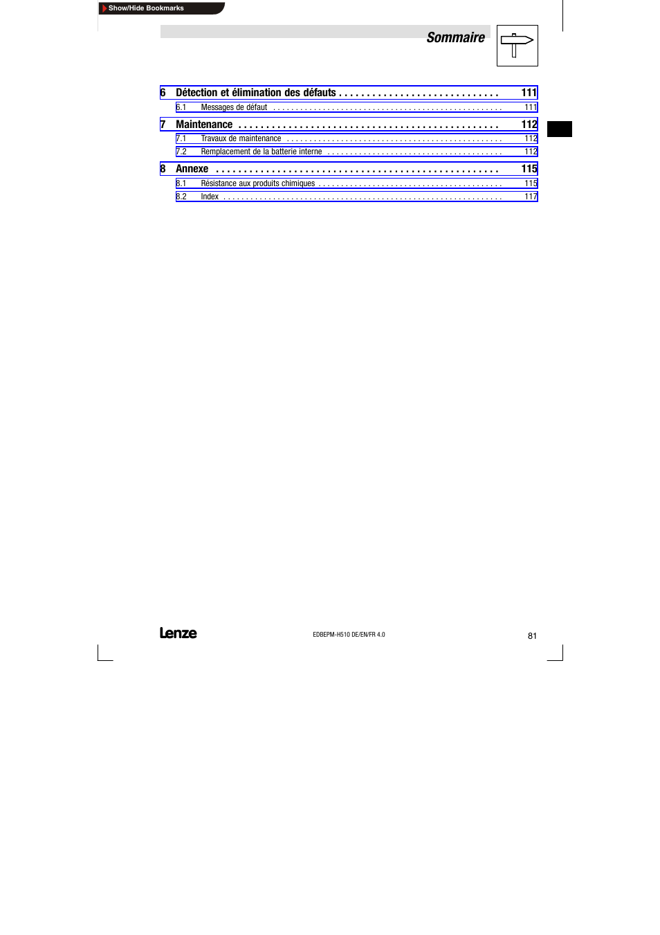 Sommaire | Lenze EPM-H510 User Manual | Page 81 / 118