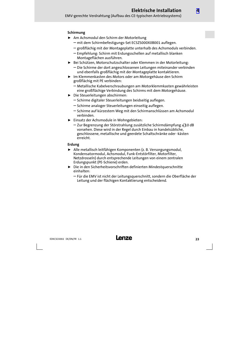 Elektrische installation | Lenze ECSCKxxx User Manual | Page 23 / 90