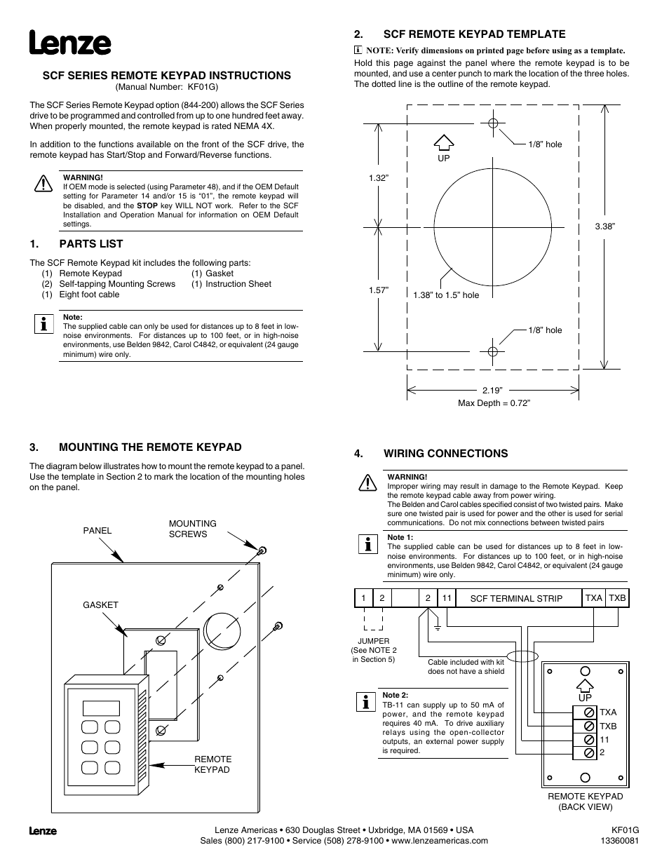 Lenze SCF SERIES Remote Keypad User Manual | 2 pages