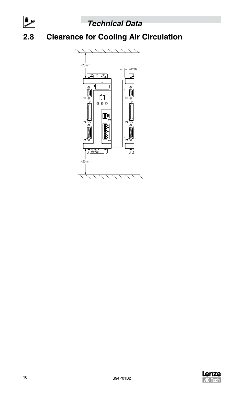 8 clearance for cooling air circulation | Lenze S94P01B2 User Manual | Page 12 / 76