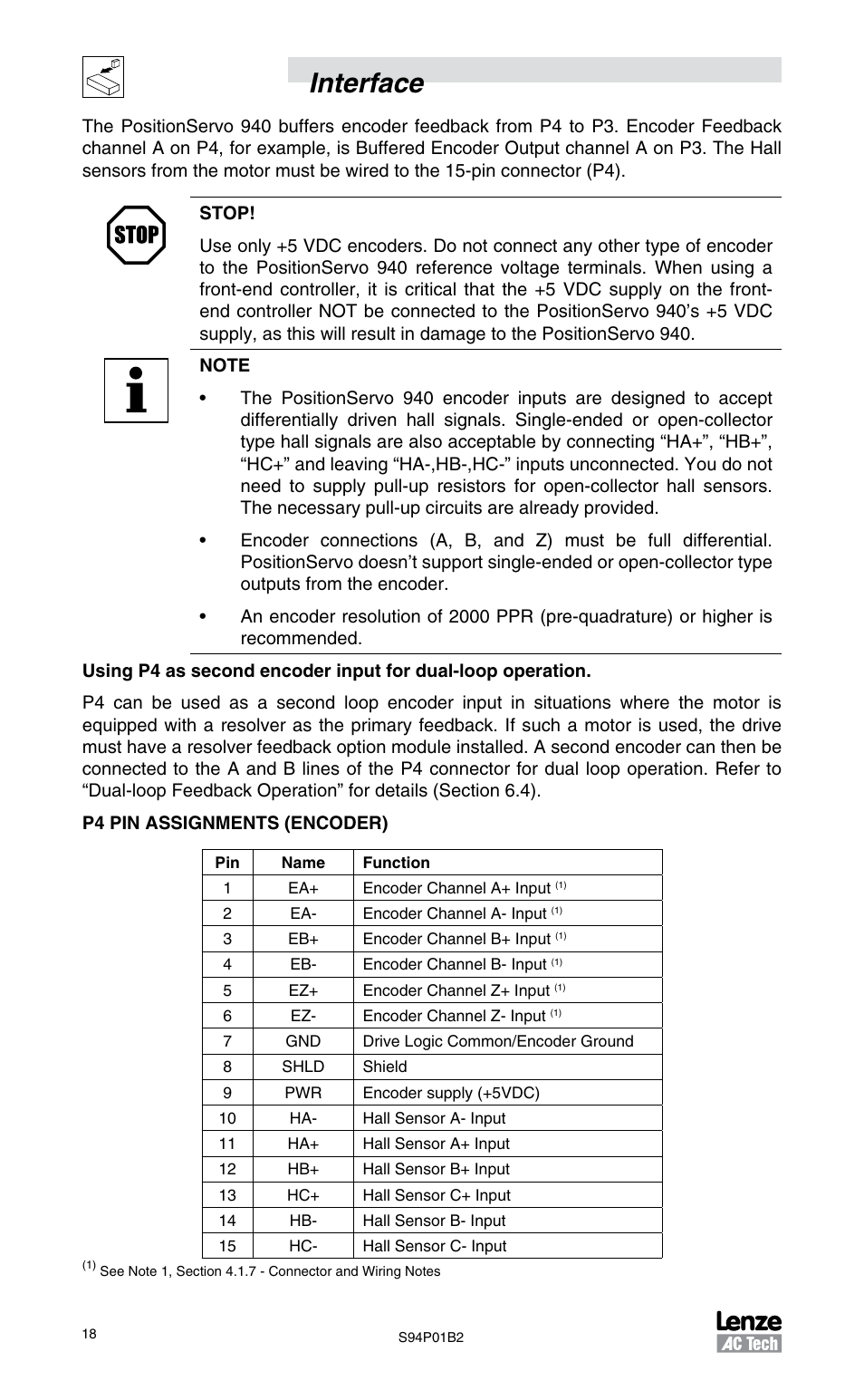 Interface | Lenze S94P01B2 User Manual | Page 20 / 76