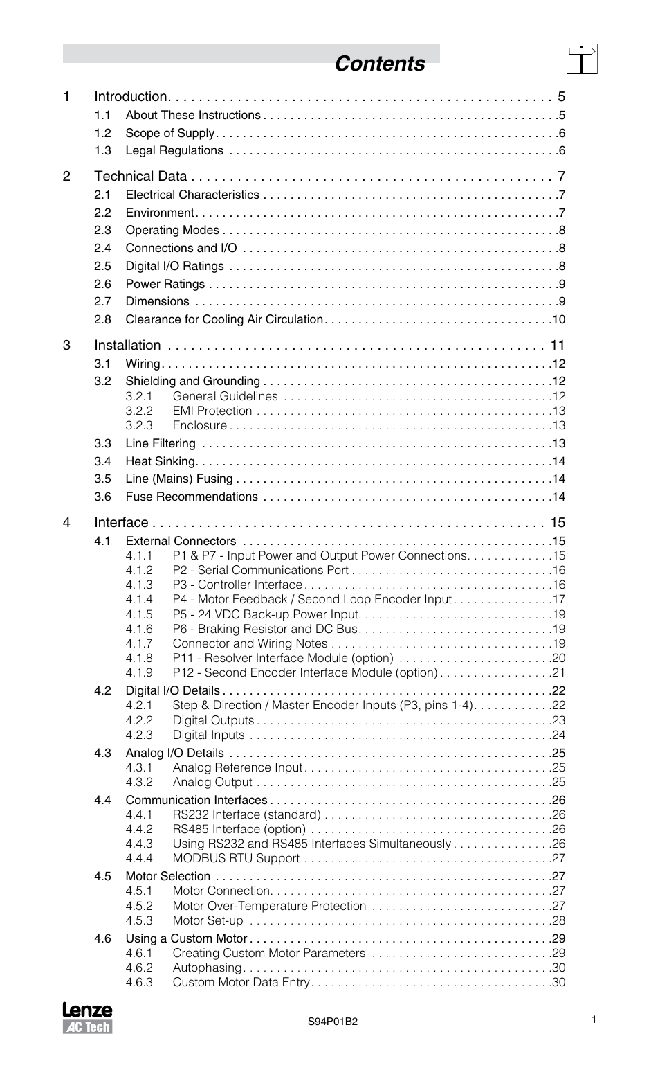 Lenze S94P01B2 User Manual | Page 3 / 76