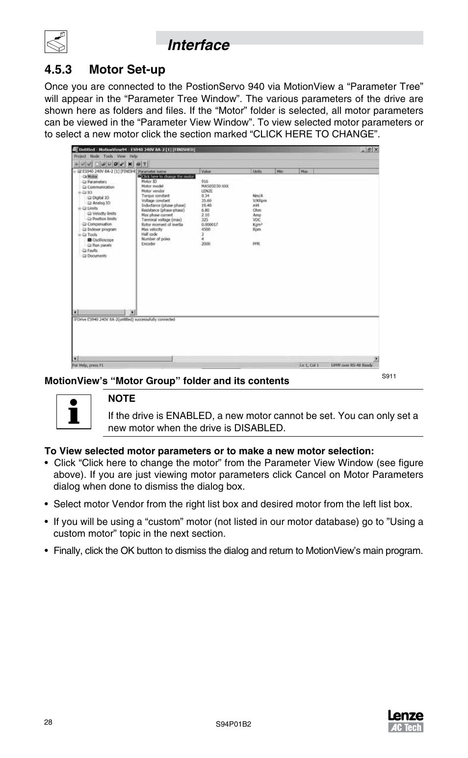 3 motor set-up, Interface | Lenze S94P01B2 User Manual | Page 30 / 76