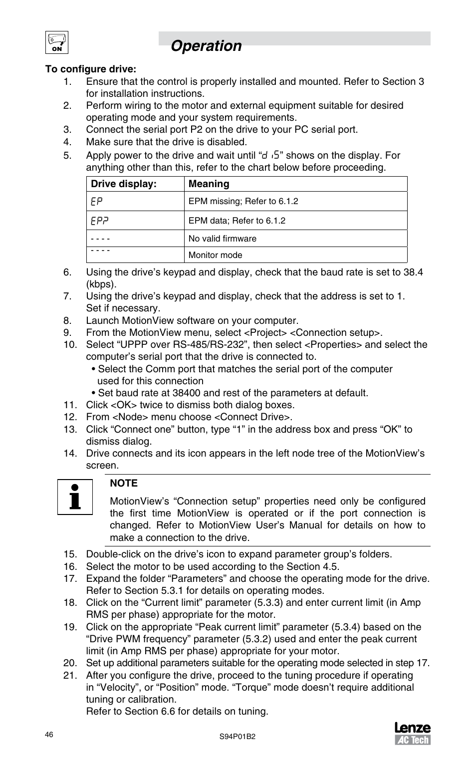 Operation | Lenze S94P01B2 User Manual | Page 48 / 76