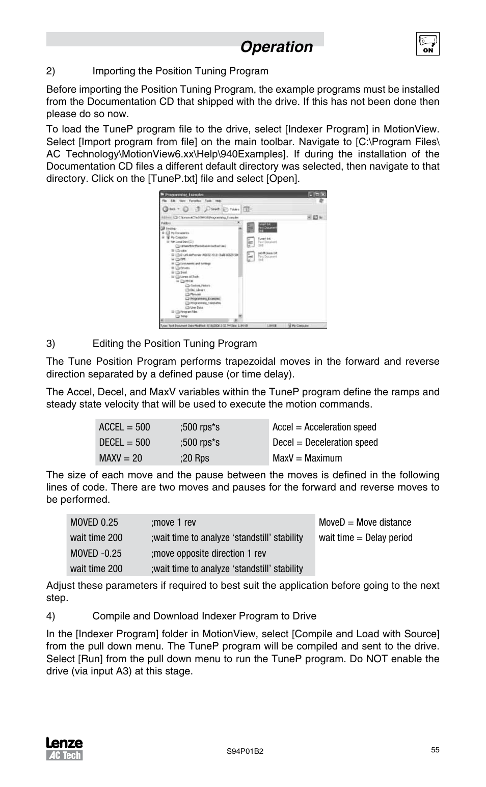 Operation | Lenze S94P01B2 User Manual | Page 57 / 76