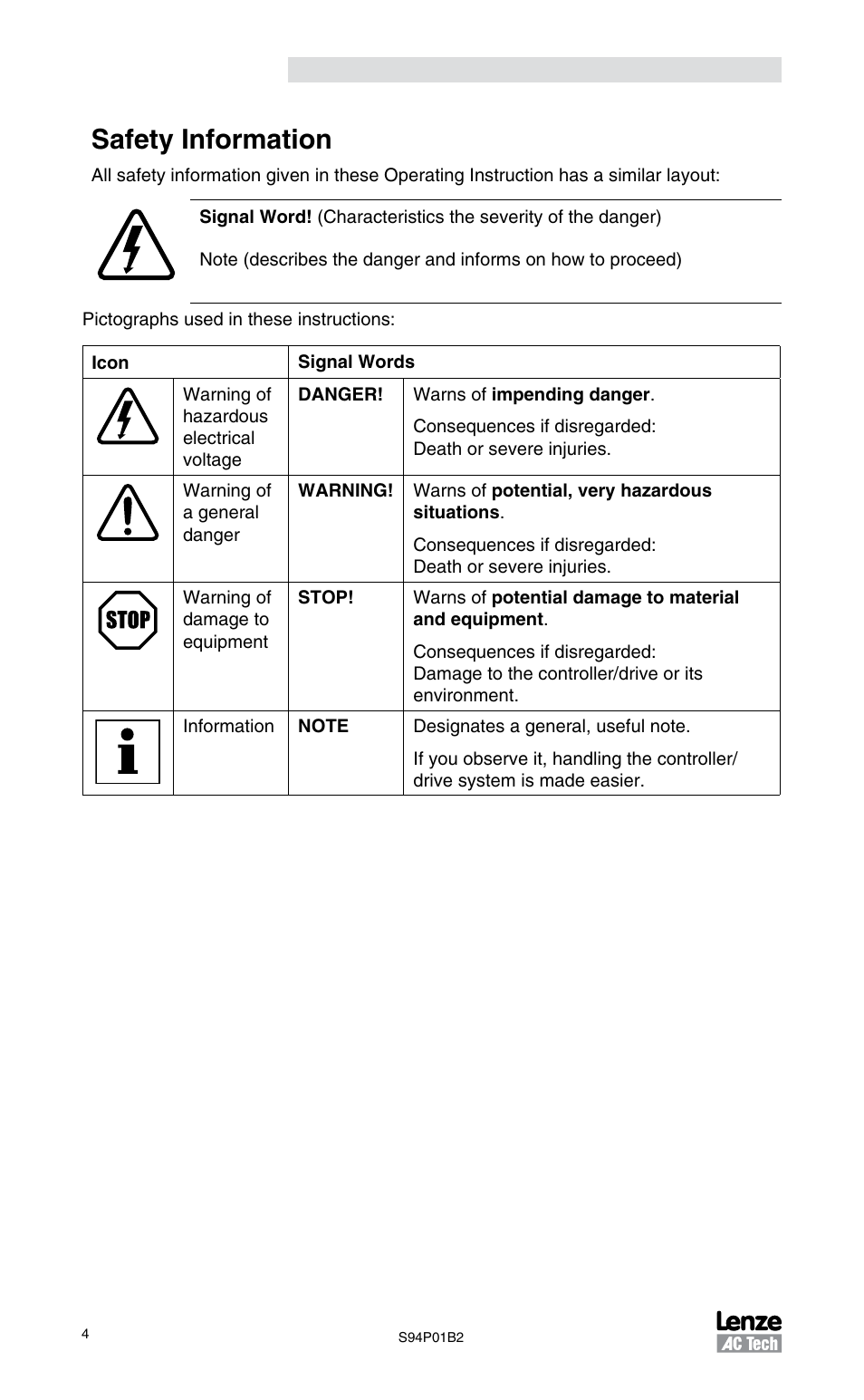 Safety information | Lenze S94P01B2 User Manual | Page 6 / 76