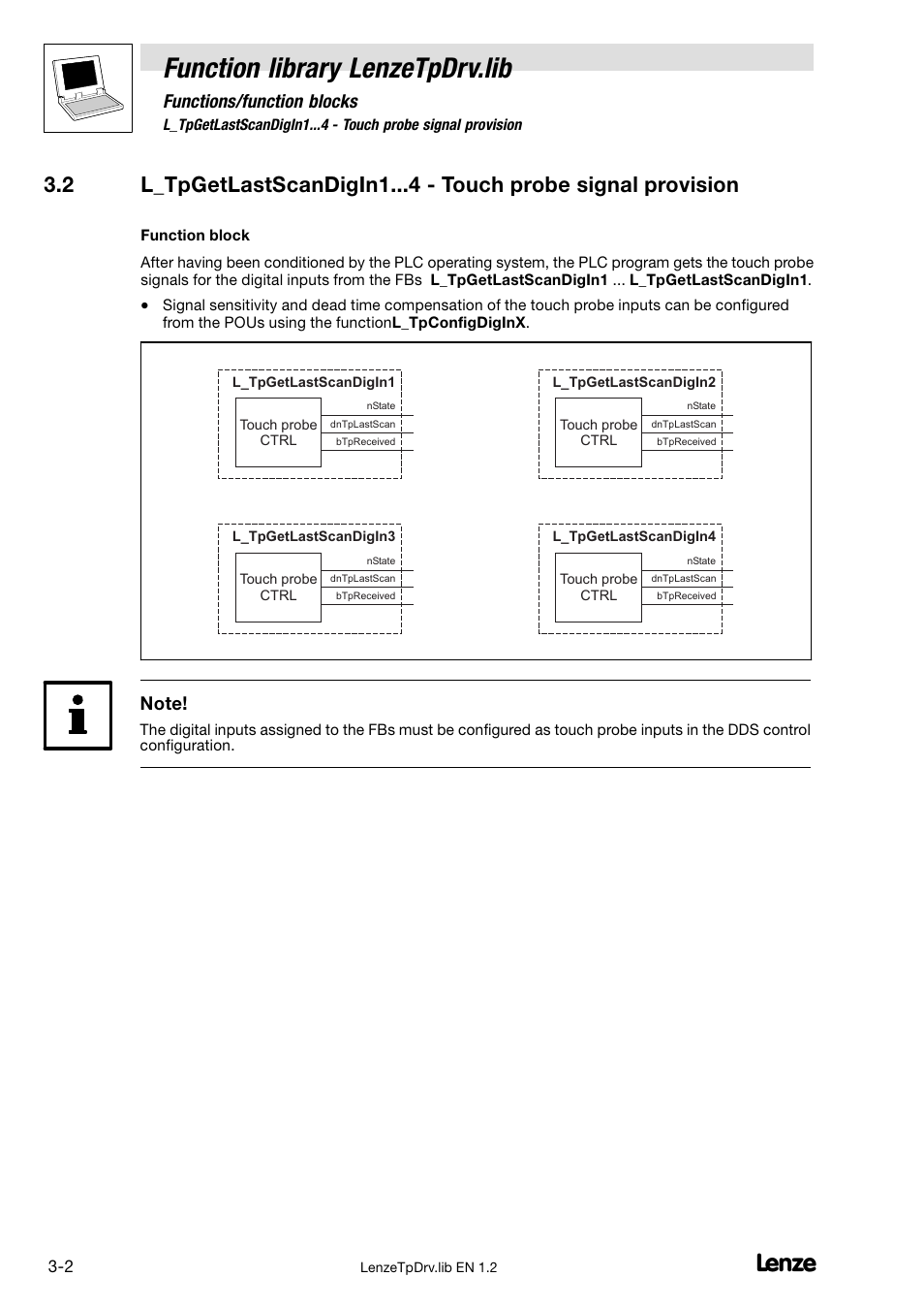 Function library lenzetpdrv.lib, Functions/function blocks | Lenze DDS Function library TpDrv User Manual | Page 14 / 17