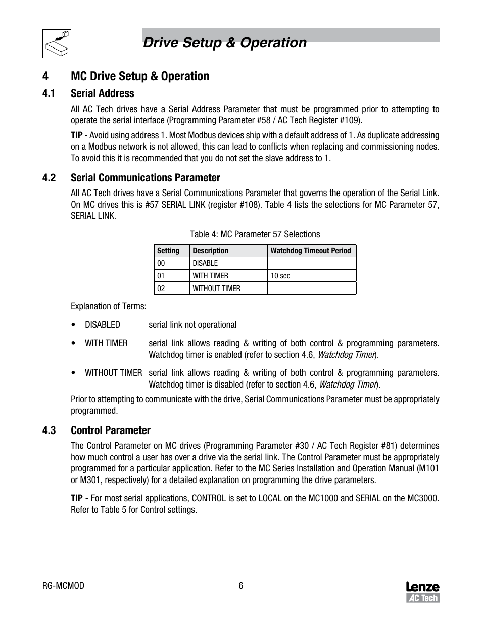 Drive setup & operation, 4mc drive setup & operation | Lenze MC Series Drives User Manual | Page 10 / 35