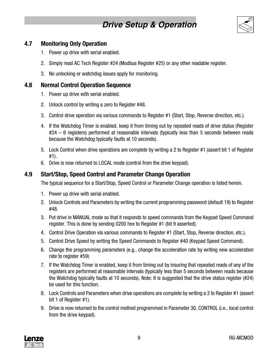 Drive setup & operation | Lenze MC Series Drives User Manual | Page 13 / 35