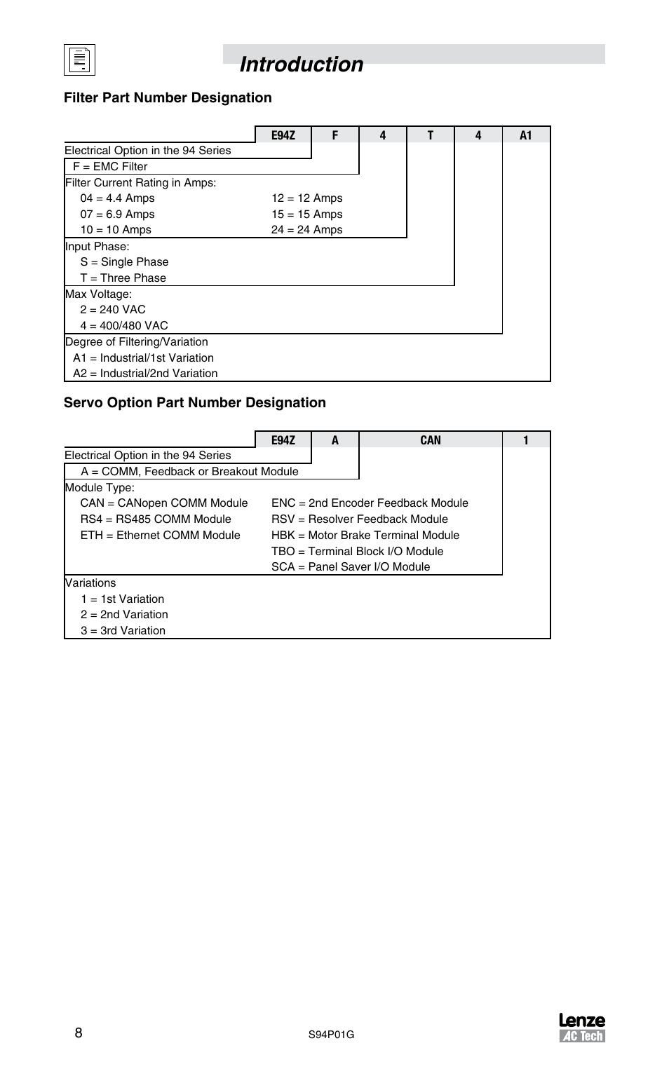 Introduction | Lenze S94P01G Position Servo User Manual | Page 10 / 84