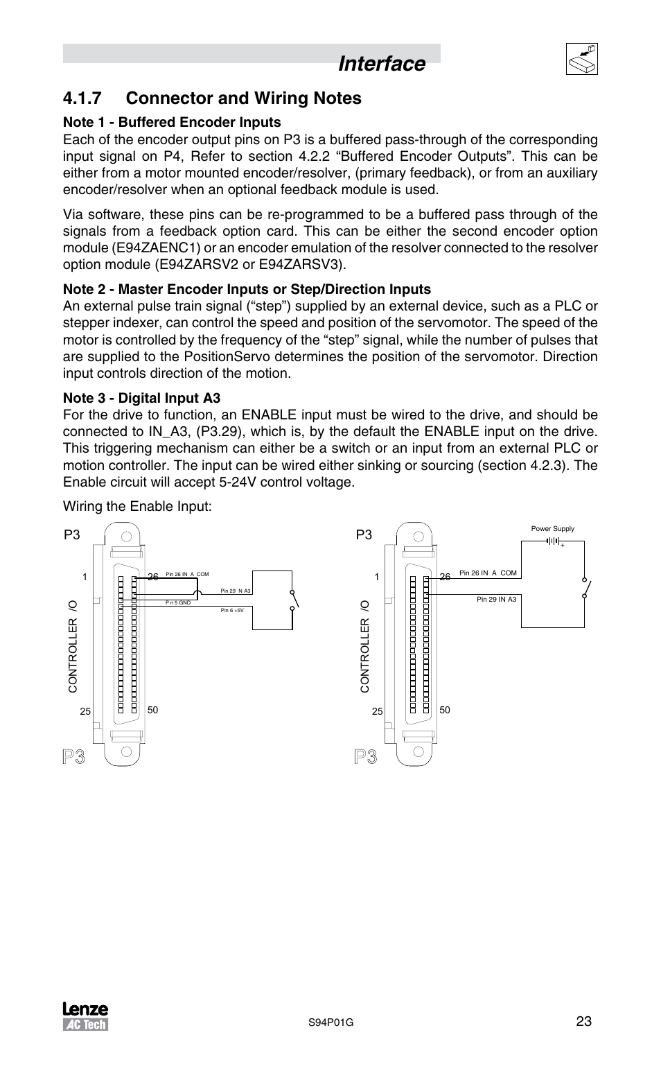 Interface | Lenze S94P01G Position Servo User Manual | Page 25 / 84