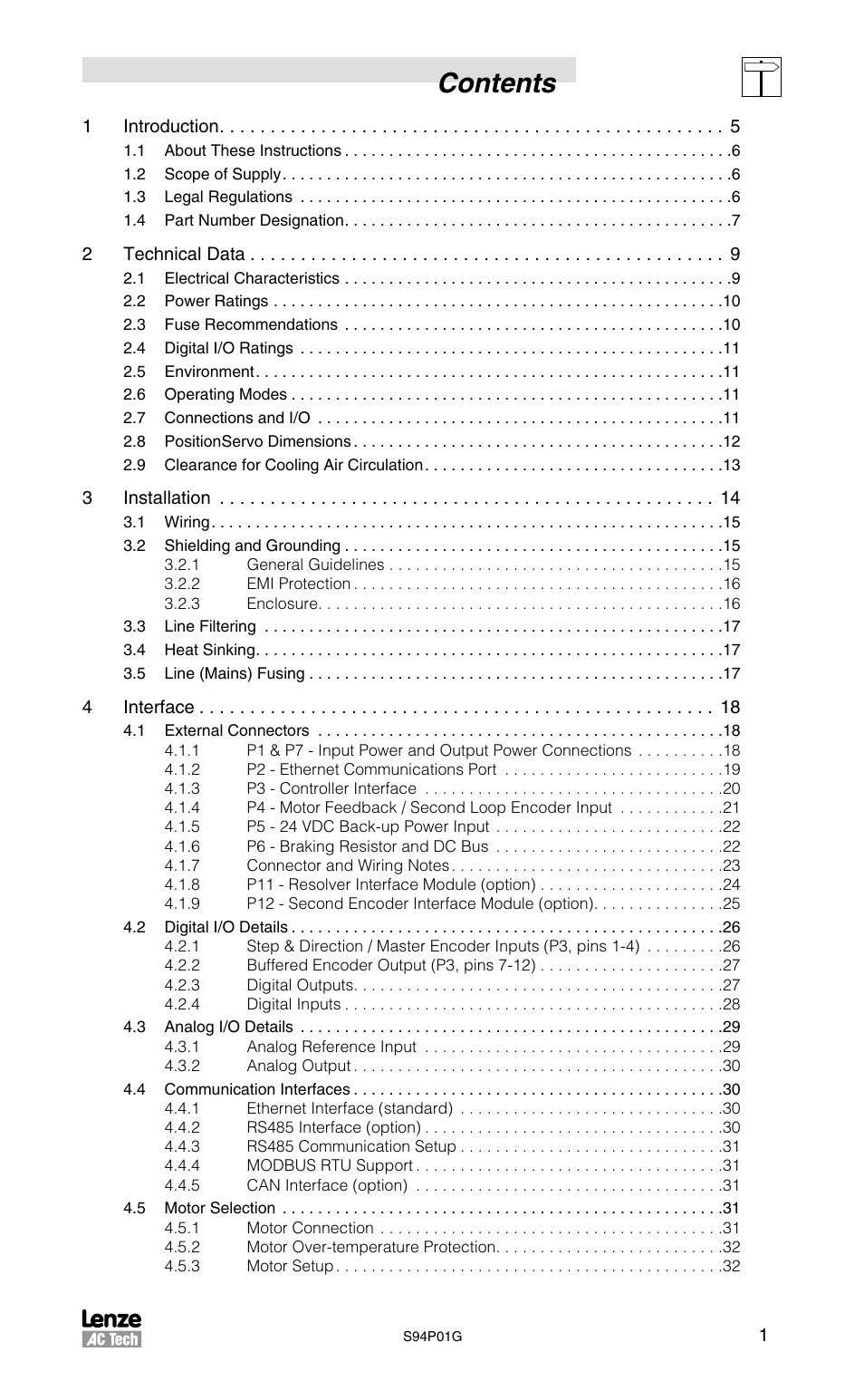 Lenze S94P01G Position Servo User Manual | Page 3 / 84
